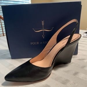 Maira Point-Toe Slingback Wedge, Black